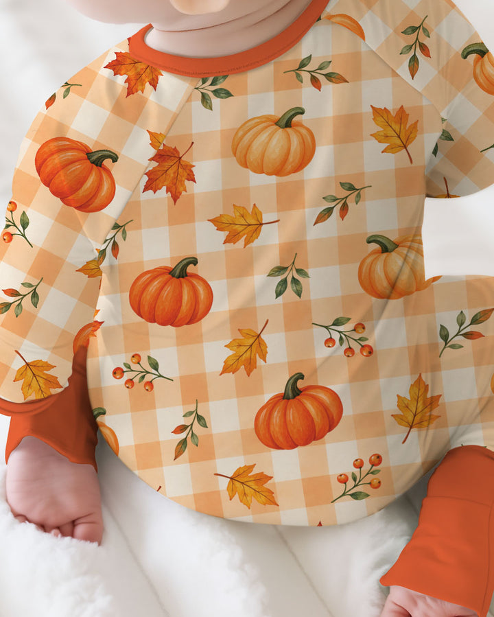 Cute Fall Pumpkin Leaves Gingham Bamboo Convertible Zippy