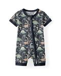 Marineblauer Jurassic Jungle Bambus Kurzoverall mit Reißverschluss