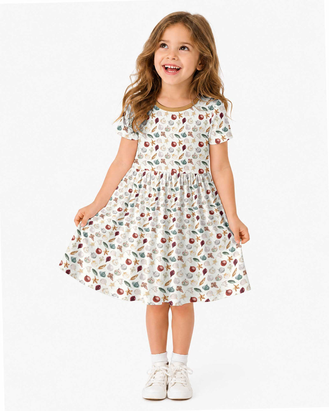 Watercolor Christmas Ornaments Bamboo Twirl Dress