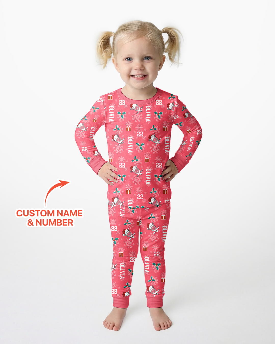 Custom Name Hockey Holiday Bamboo Two Piece Long Sleeve Pajama Set
