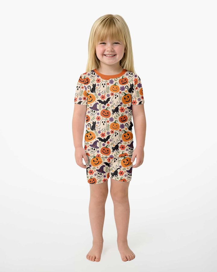 Spooky Halloween Floral Delight Bamboo Two Piece Short Sleeve Shorts Pajama Set