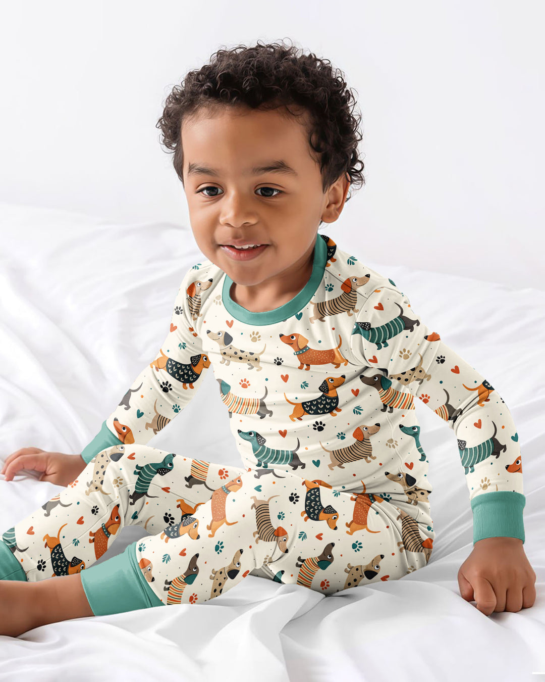 Cartoon Dachshund Bamboo Two Piece Long Sleeve Pajama Set