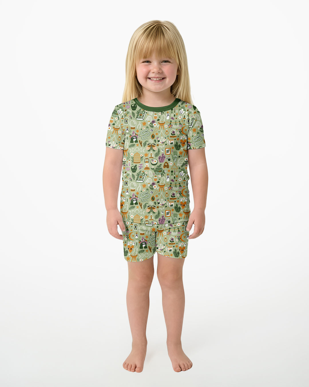 Boho Witchy Celestial Magic Floral Bamboo Two Piece Short Sleeve Shorts Pajama Set