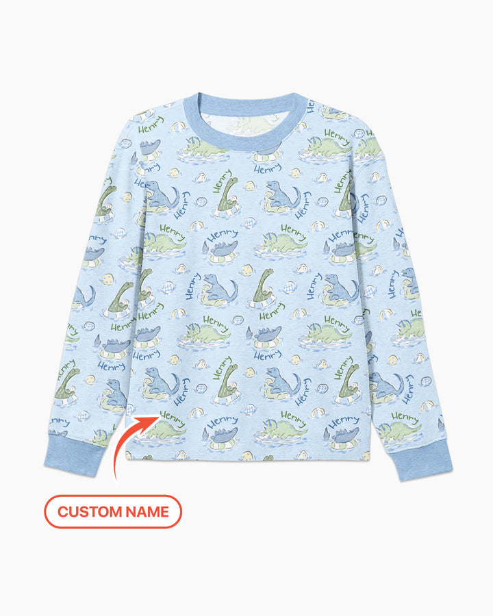 Dinos Swimming Custom Name Bamboo Men's Pajama Set