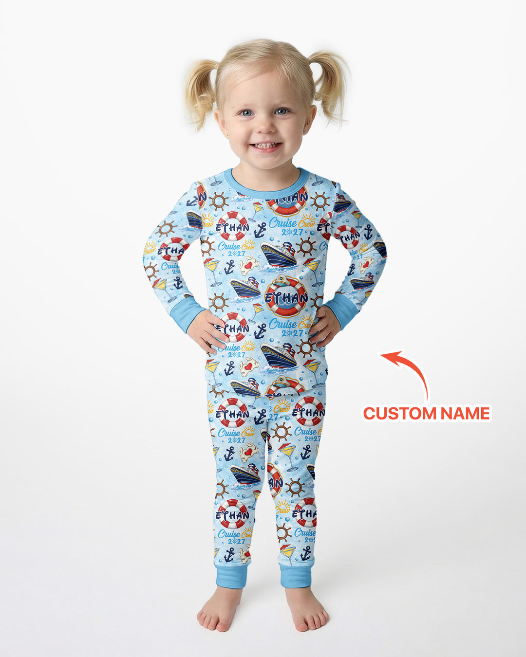 Custom Name Cruise Crew 2027 Bamboo Two Piece Long Sleeve Pajama Set