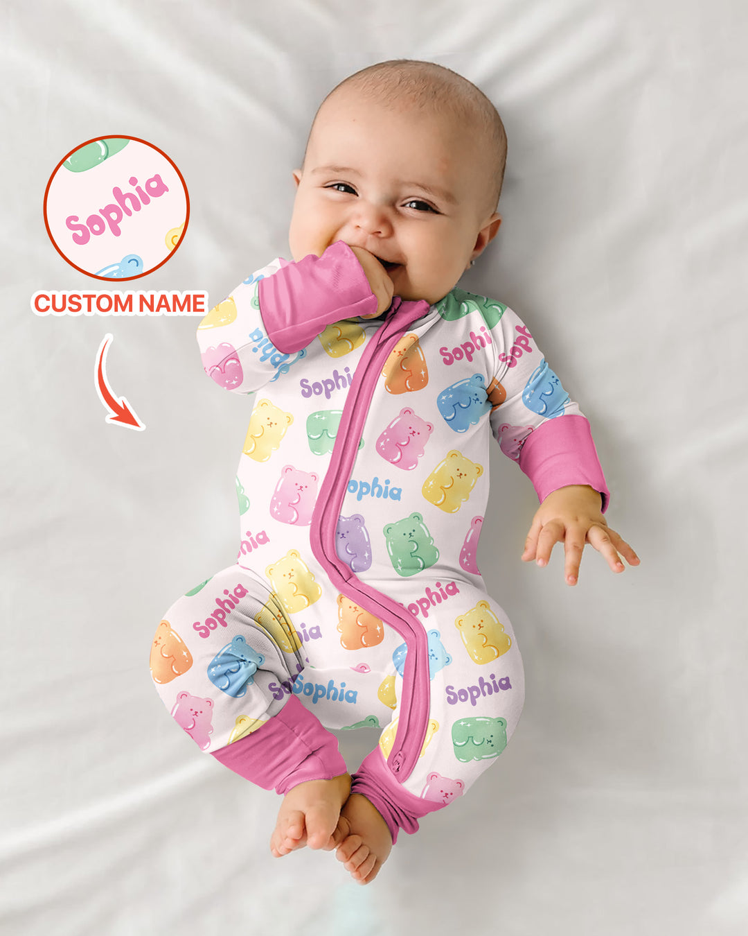 Kawaii Jelly Gummy Bears Custom Name Bamboo Convertible Zippy