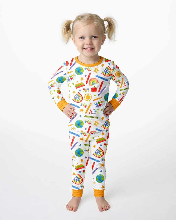 School Scribbles Bamboo Two Piece Long Sleeve Pajama Set