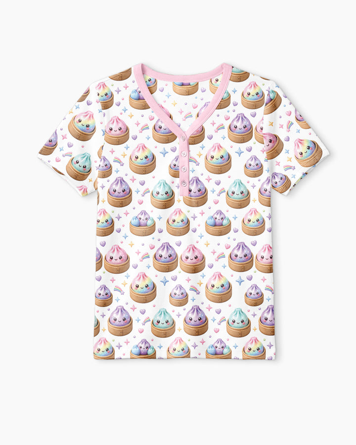 Cute Glitter Dumpling Bamboo Women Short Sleeve Short Pajama Set