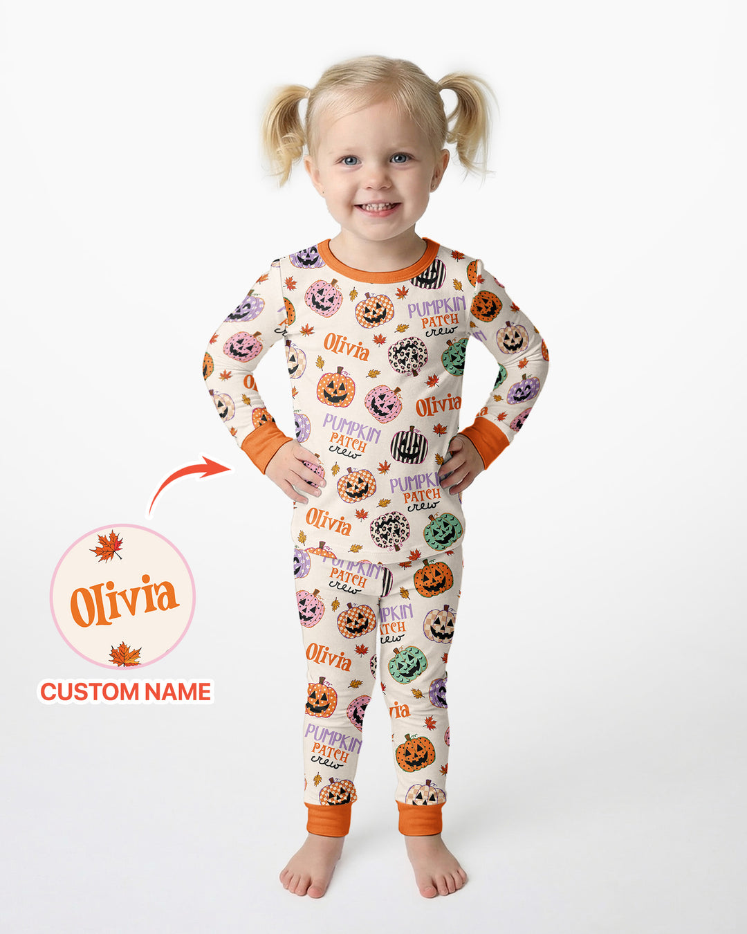 Custom Name Pumpkin Patch Crew Bamboo Two Piece Long Sleeve Pajama Set