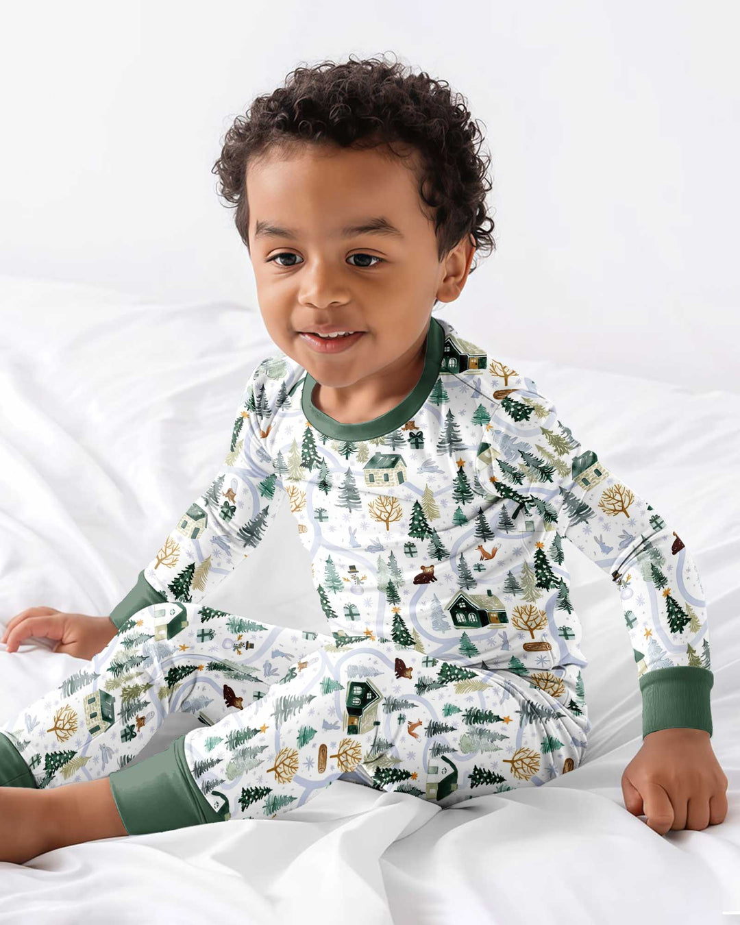 Winter Woodland Village Bamboo Two Piece Long Sleeve Pajama Set