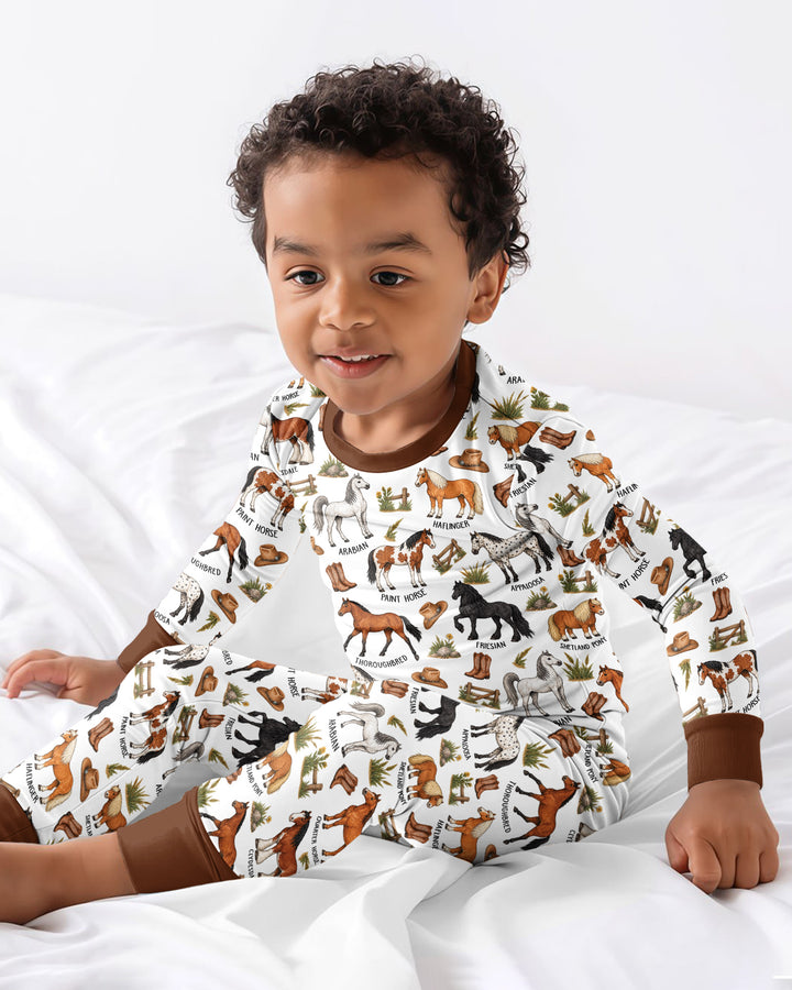 Types Of Horses Bamboo Two Piece Long Sleeve Pajama Set