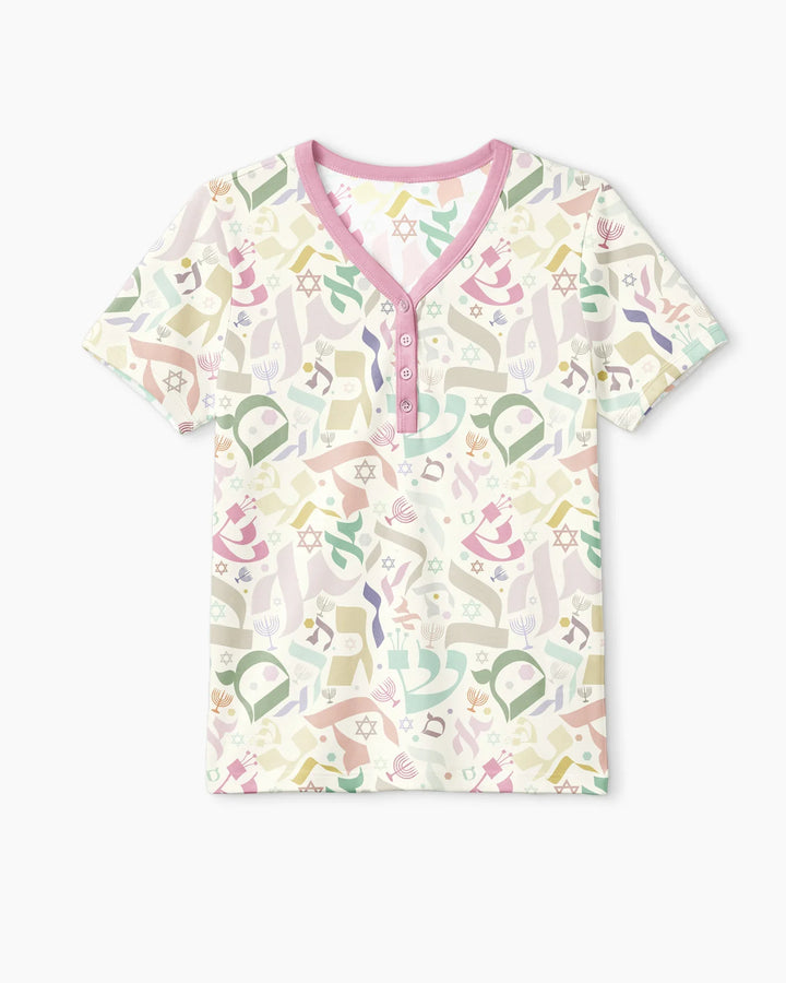 Hebrew Harmony Family Matching Bamboo Women Short Sleeve Short Pajama Set