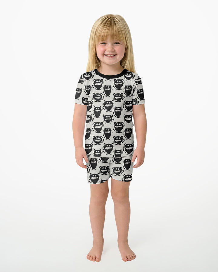 Halloween Monster Cats Bamboo Two Piece Short Sleeve Shorts Pajama Set