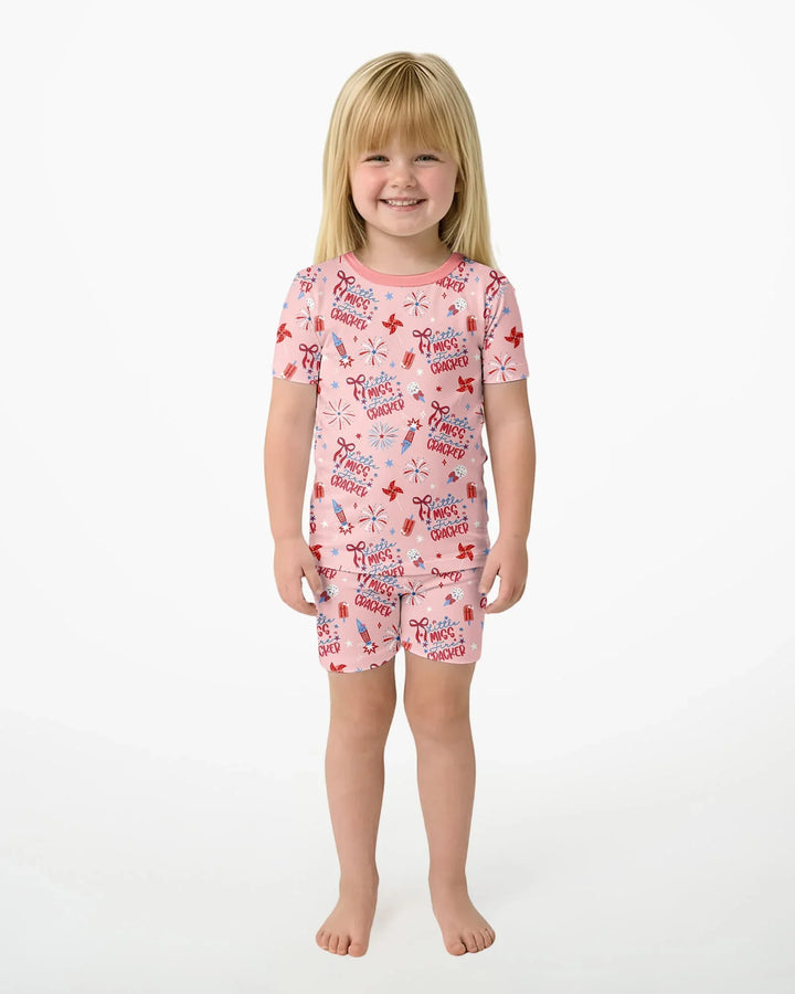 Little Miss Firecracker 4th July Bamboo Two Piece Short Sleeve Shorts Pajama Set