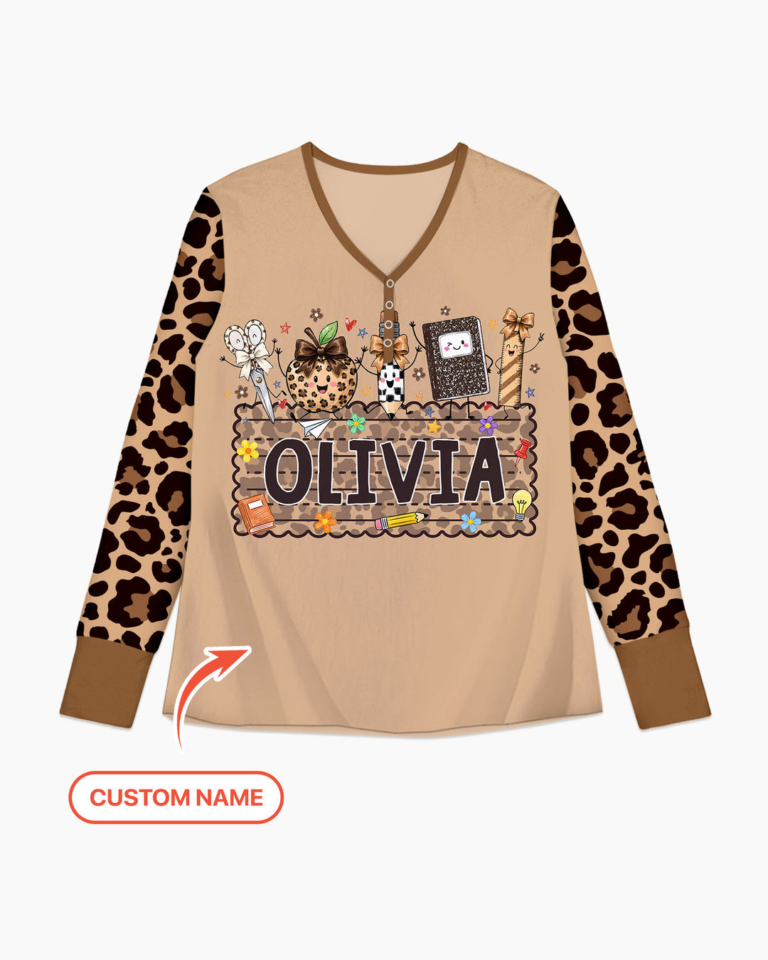 Custom Name School Sweetheart Leopard Bamboo Women Pajama Set