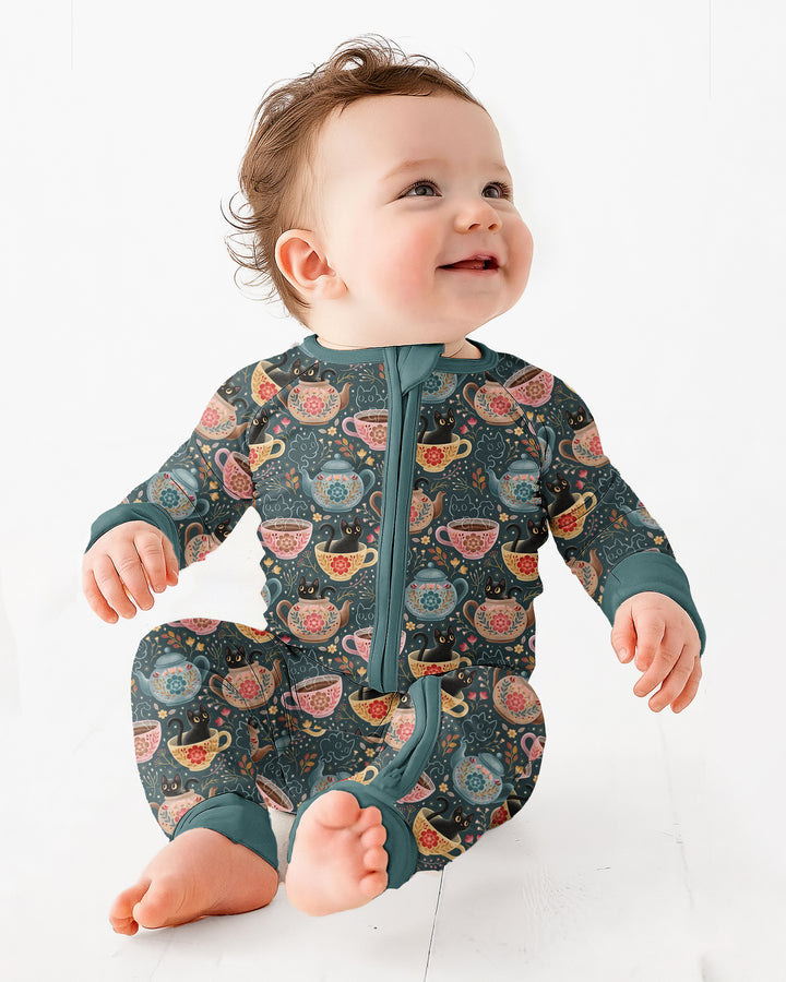 Folk Floral Black Cat Tea Party Bamboo Convertible Zippy