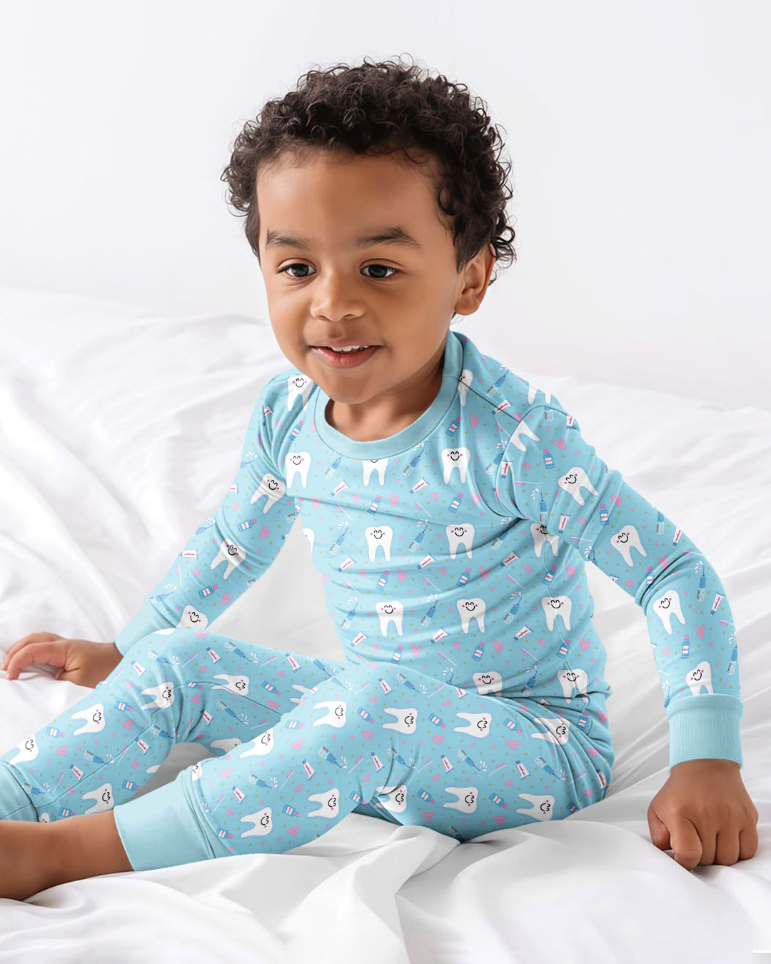 Brushing Teeth Blue Bamboo Two Piece Long Sleeve Pajama Set