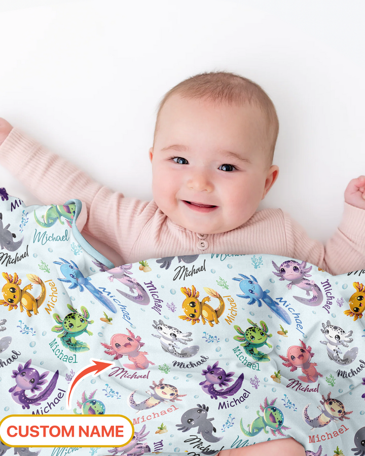 I Love You Axolotl Custom Name Bamboo Blanket