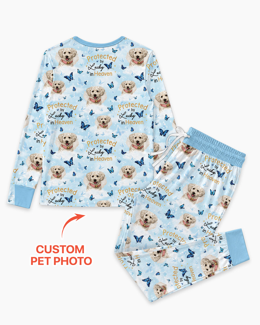 Custom Pet Photo Protected By Heaven Family Bamboo Women Pajama Set