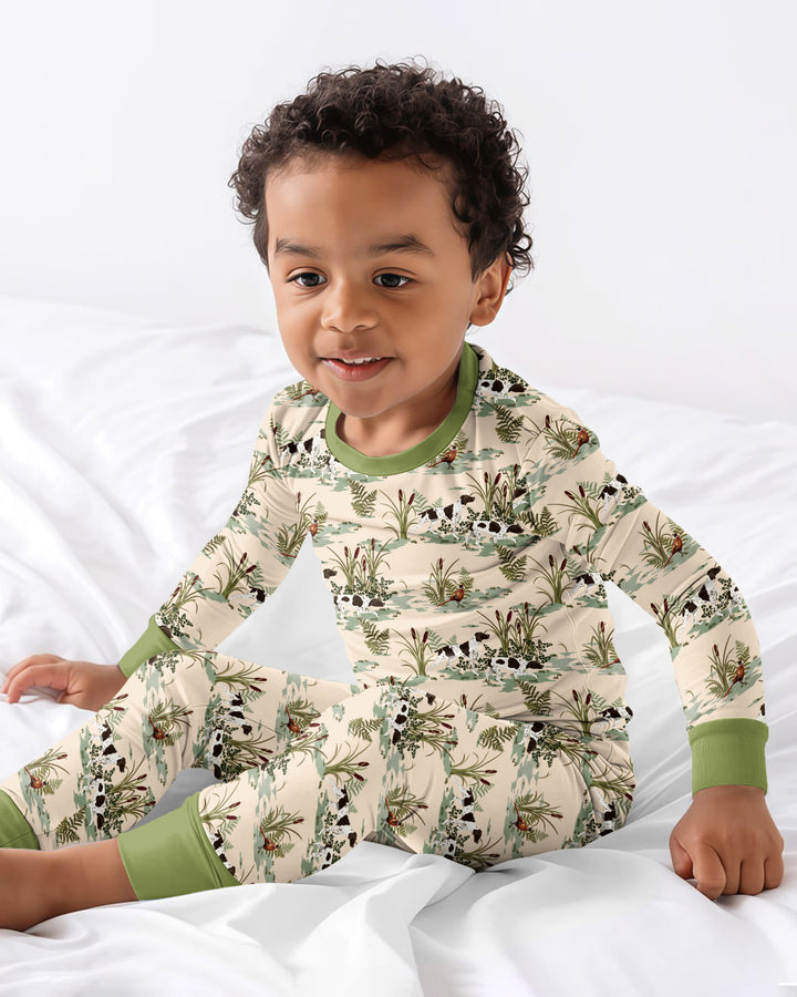 Vintage Pheasant & Hunting Dog Field Family Matching Bamboo Two Piece Long Sleeve Pajama Set