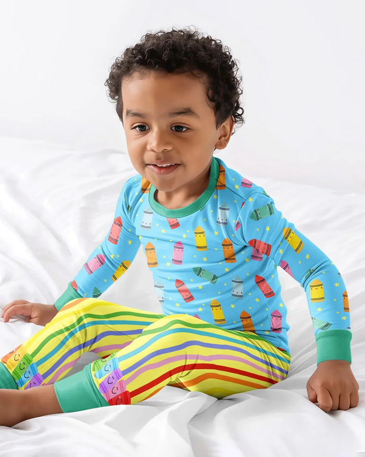 Happy Crayon Friends Bamboo Two Piece Long Sleeve Pajama Set