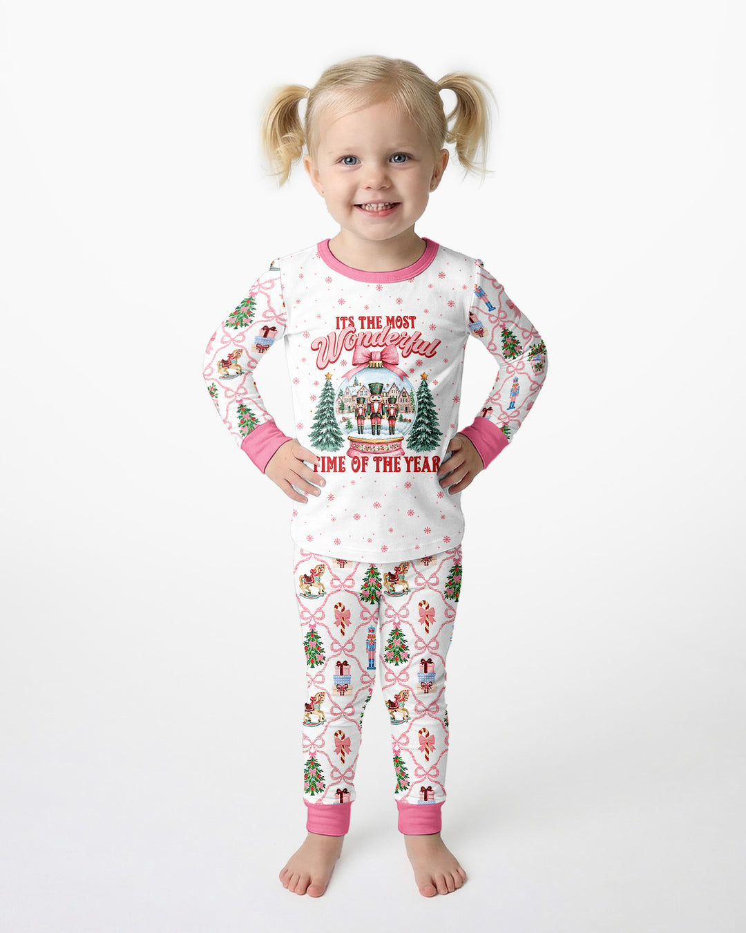 Nutcracker and Snow Globe It's Most Wonderful Time of The Year Bamboo Two Piece Long Sleeve Pajama Set