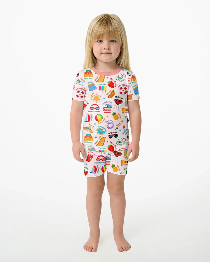 Schlafanzug-Set zweiteilig, kurze Ärmel, kurze Hose, Bambus