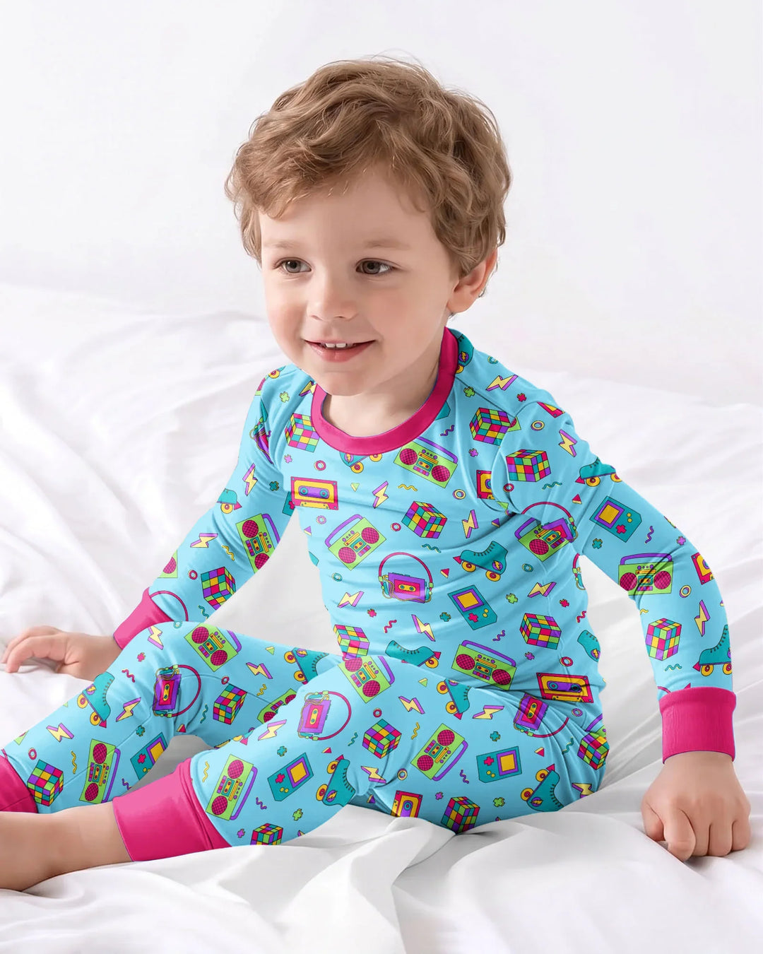 80s Retro Neon Bamboo Two Piece Long Sleeve Pajama Set