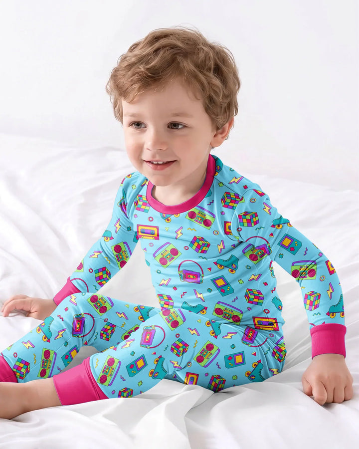 80s Retro Neon Bamboo Two Piece Long Sleeve Pajama Set