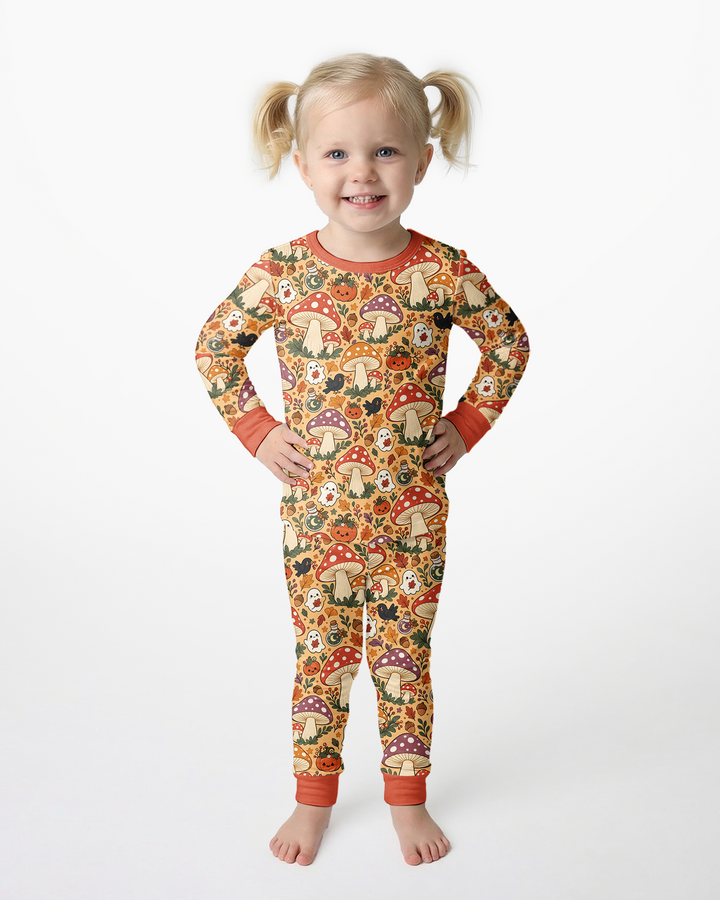 Fall Ghost Mushrooms  Bamboo Two Piece Long Sleeve Pajama Set