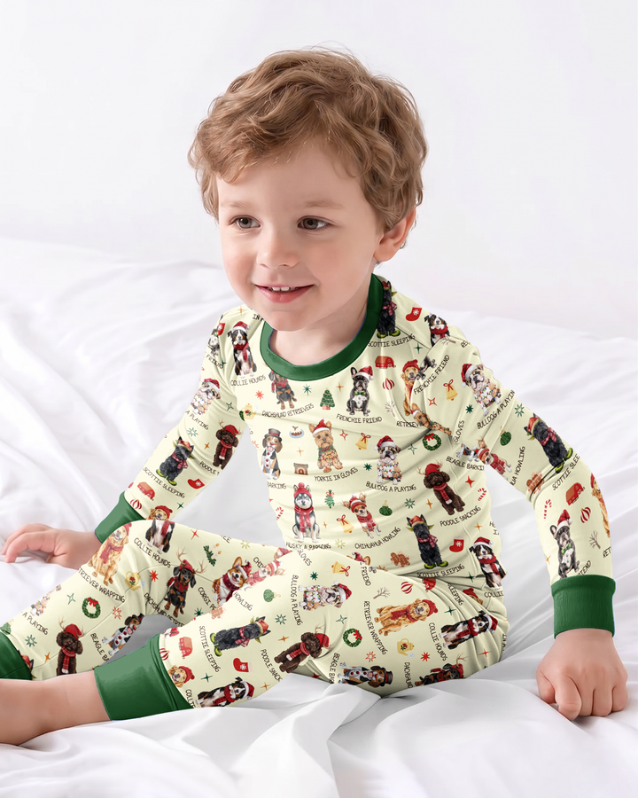 Retro 12 Dogs of Christmas Bamboo Two Piece Long Sleeve Pajama Set