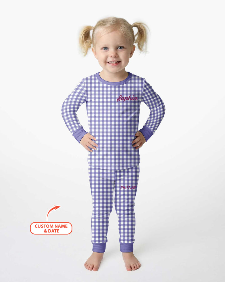 Embroidered Seersucker Bamboo Two Piece Long Sleeve Pajama Set