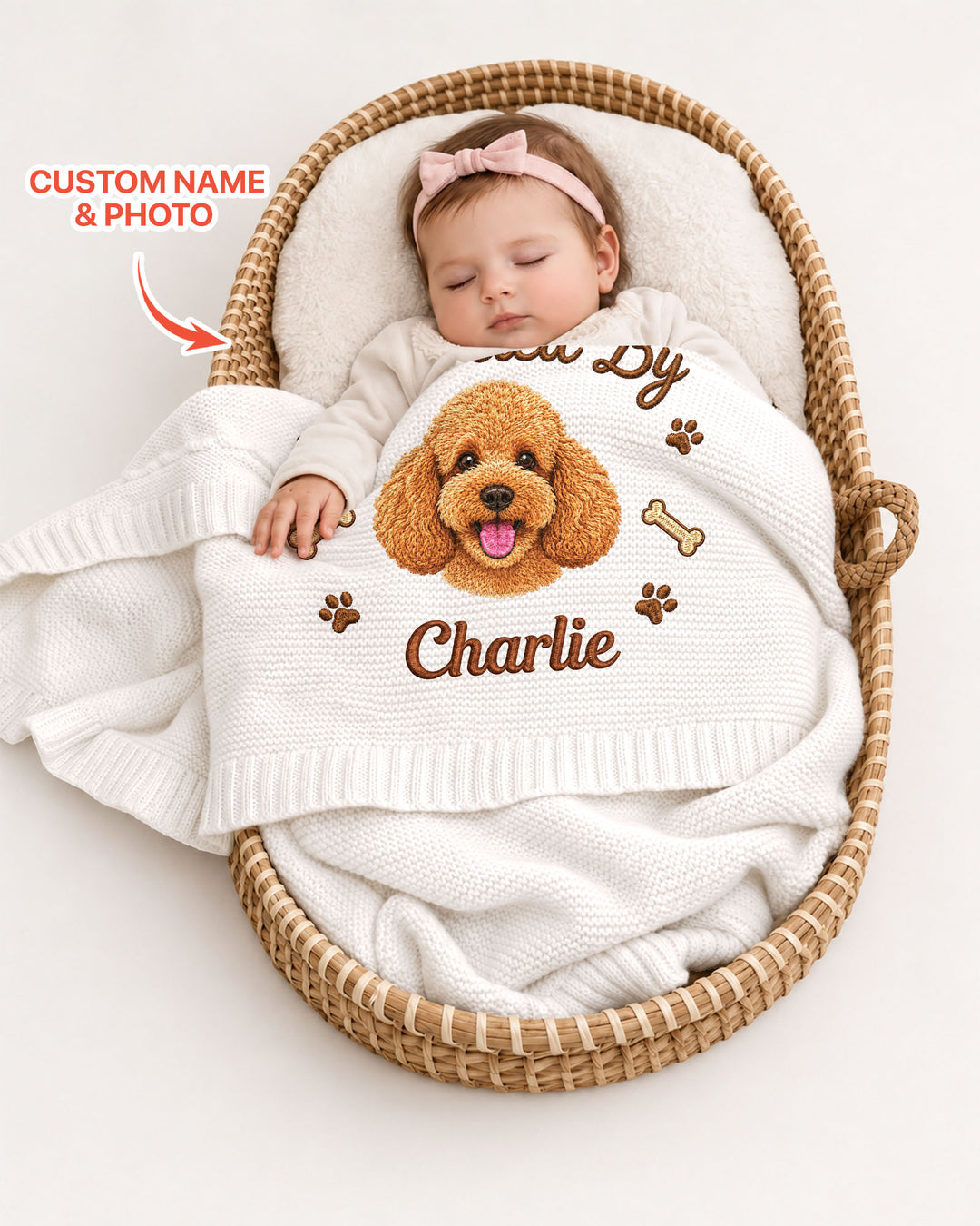 Protected By Dog Embroidered Baby Cotton Blanket