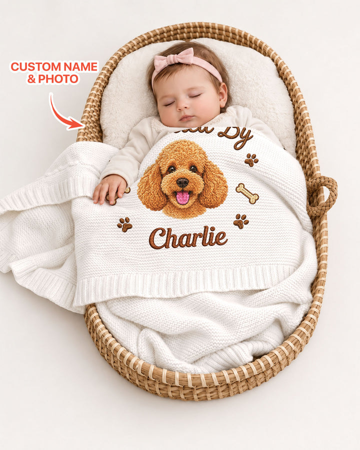 Protected By Dog Embroidered Baby Cotton Blanket