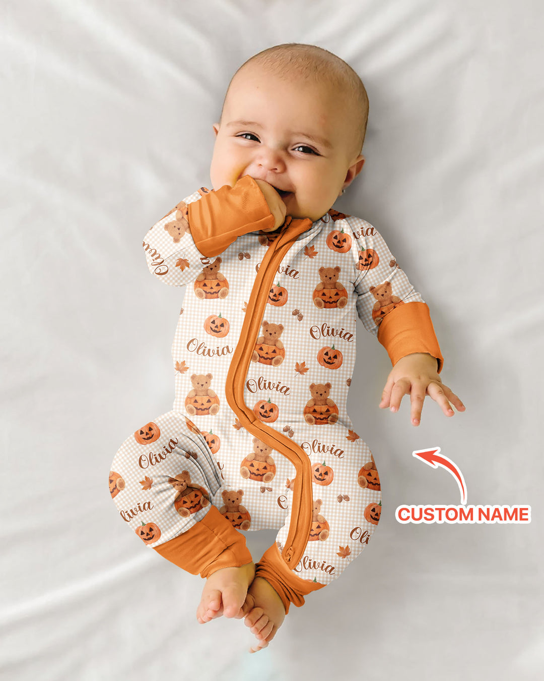 Custom Name Pumpkin Teddy Bamboo Convertible Zippy