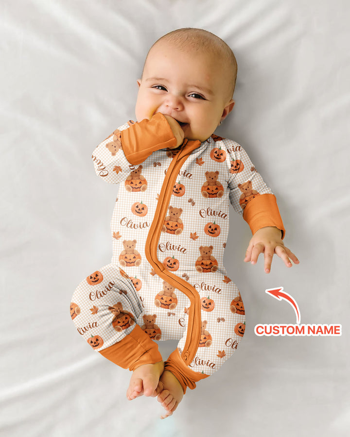 Custom Name Pumpkin Teddy Bamboo Convertible Zippy