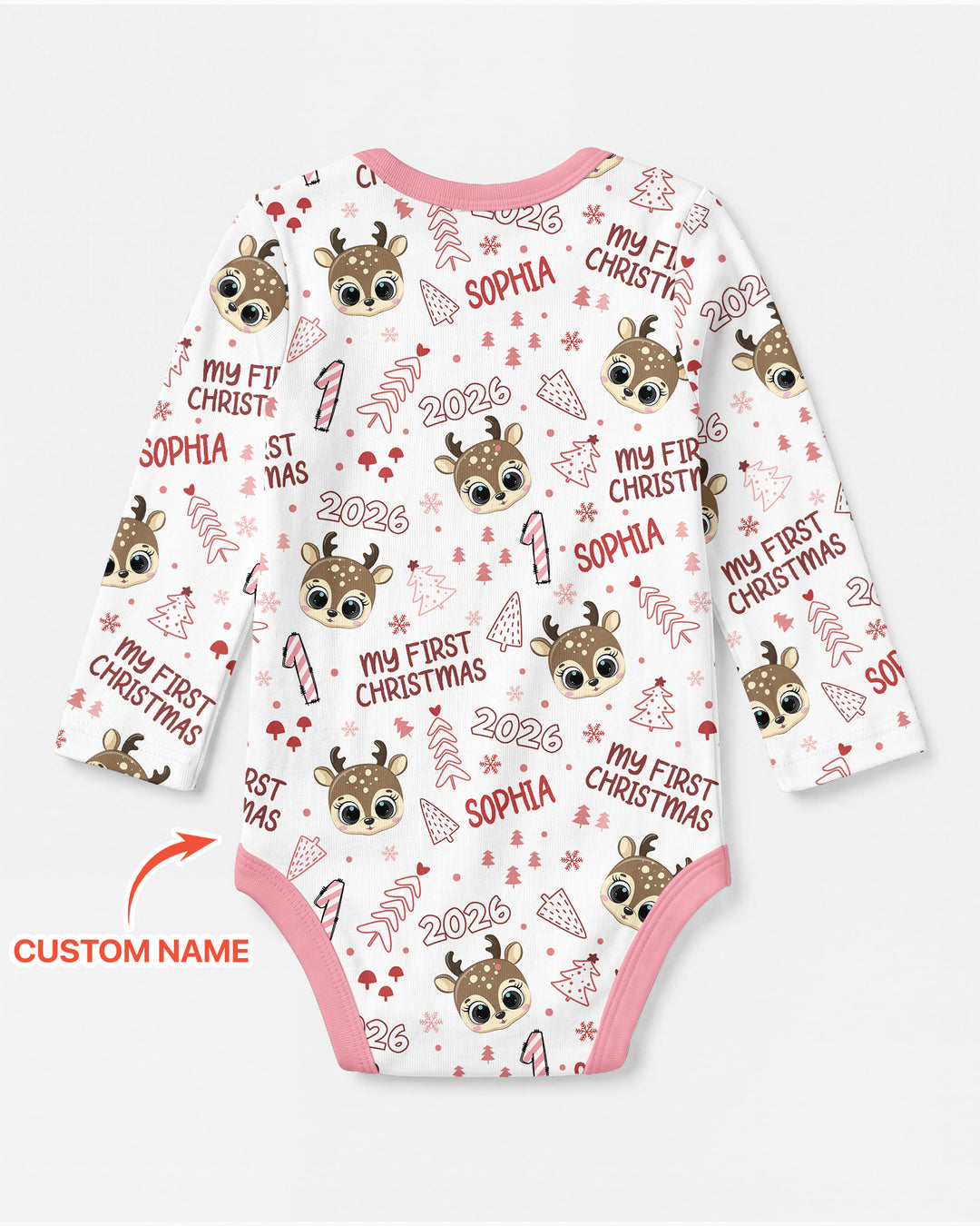Custom Name Cute Reindeer My First Christmas Bamboo Bodysuit