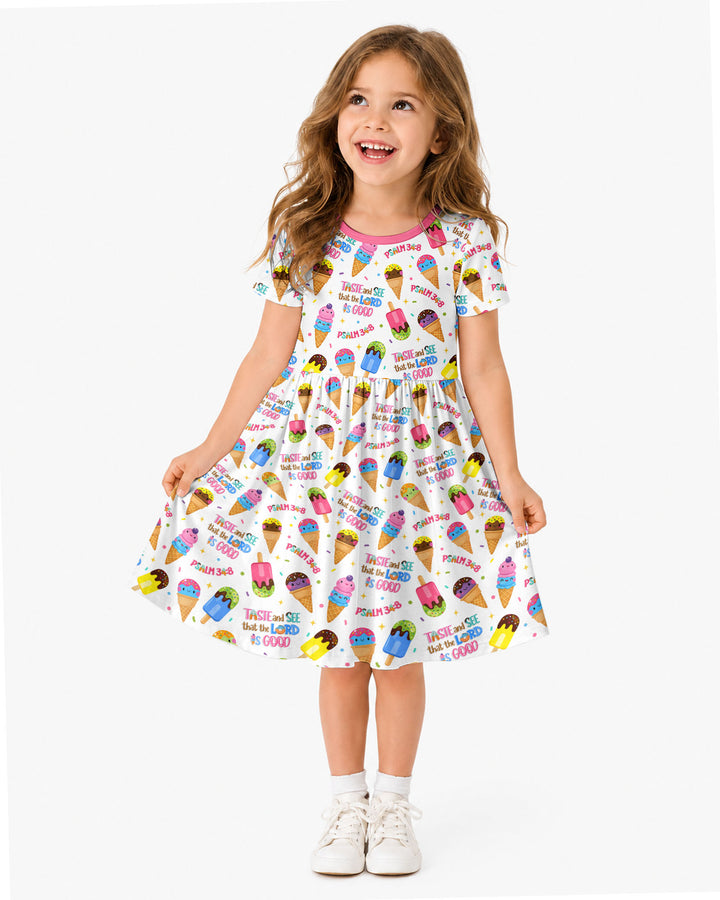 Jesus Summer Ice Cream Taste and See That The Lord Is Good Bamboo Twirl Dress