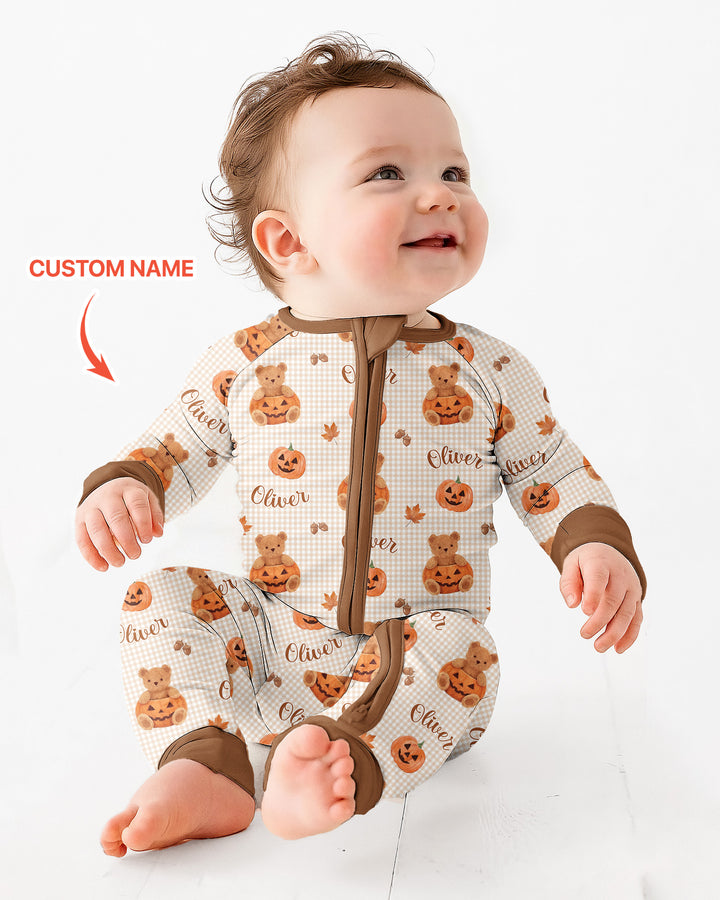 Custom Name Pumpkin Teddy Bamboo Convertible Zippy