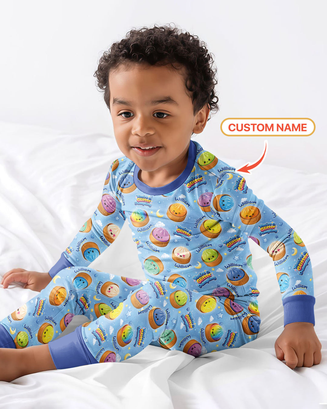 Custom Name You're A Glitter Dumpling Boy Bamboo Two Piece Long Sleeve Pajama Set