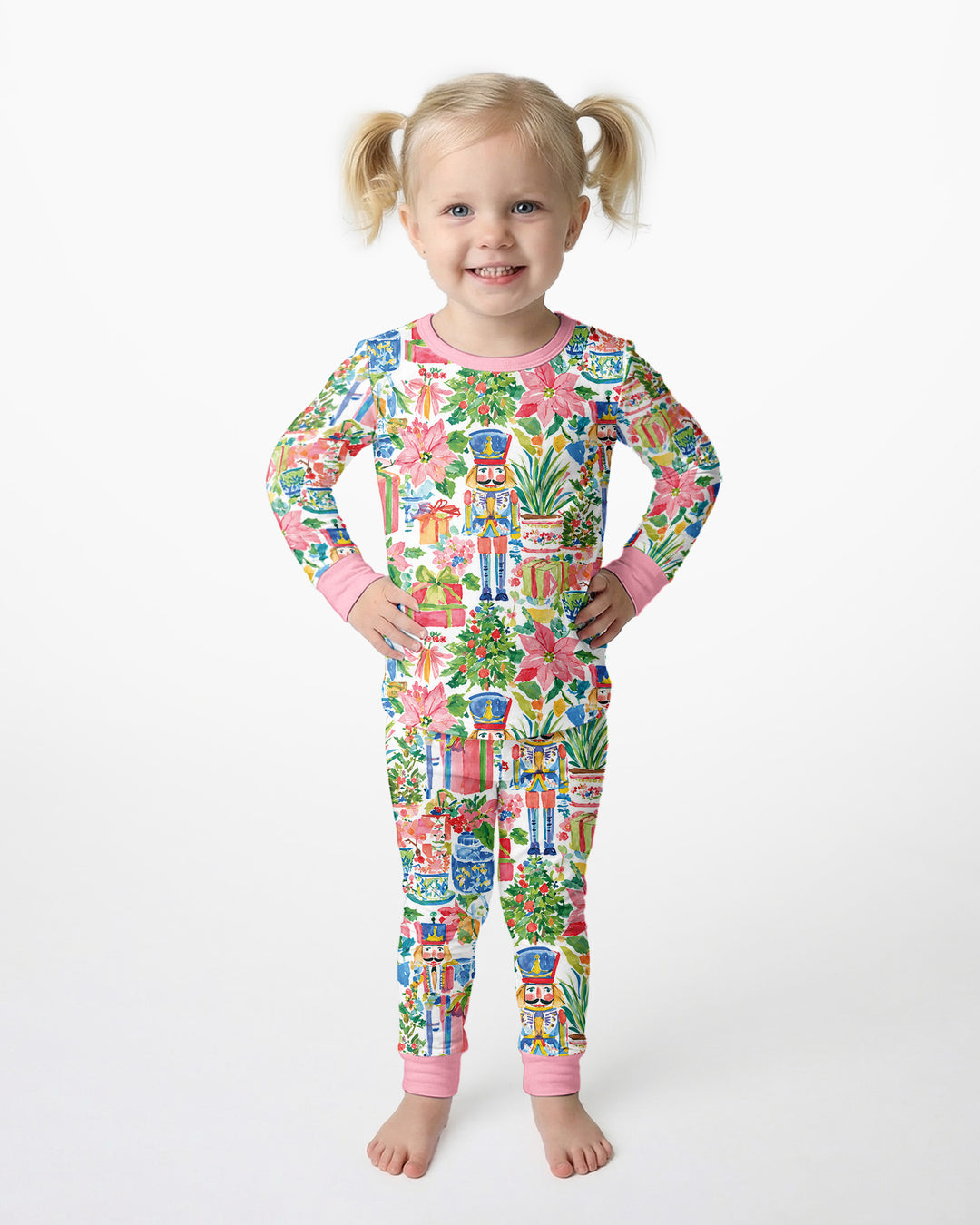 Watercolor Nutcracker Holiday Bamboo Two Piece Long Sleeve Pajama Set