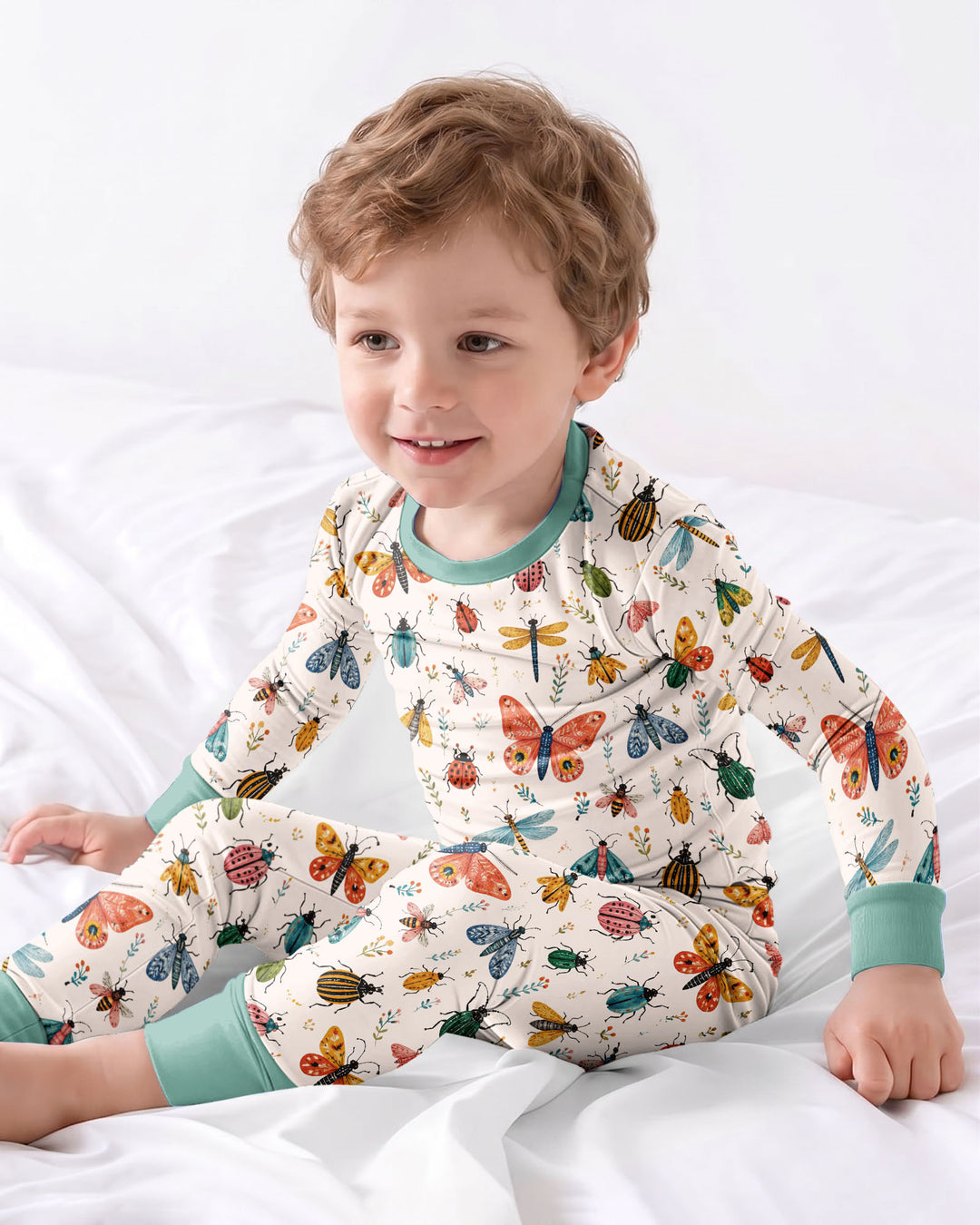 Folk Art Insects Bamboo Two Piece Long Sleeve Pajama Set