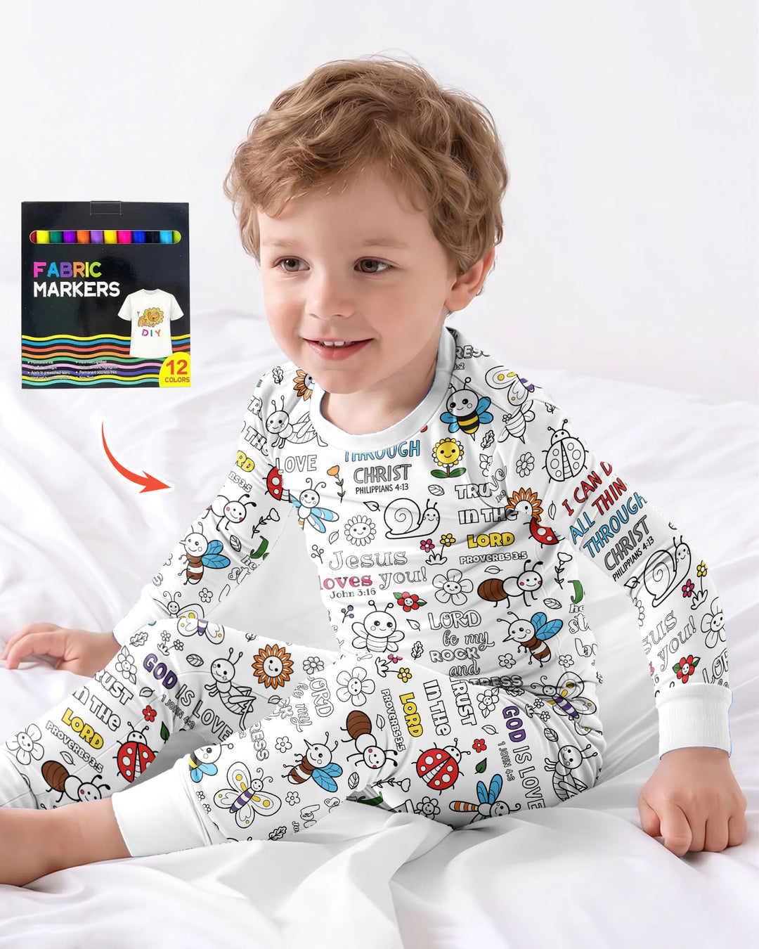 Joyful Garden Bible Verse Colorable Bamboo Two Piece Long Sleeve Pajama Set