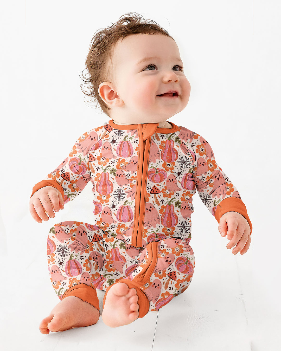 Pink Ghost Pumpkin Fall Floral Halloween Bamboo Convertible Zippy