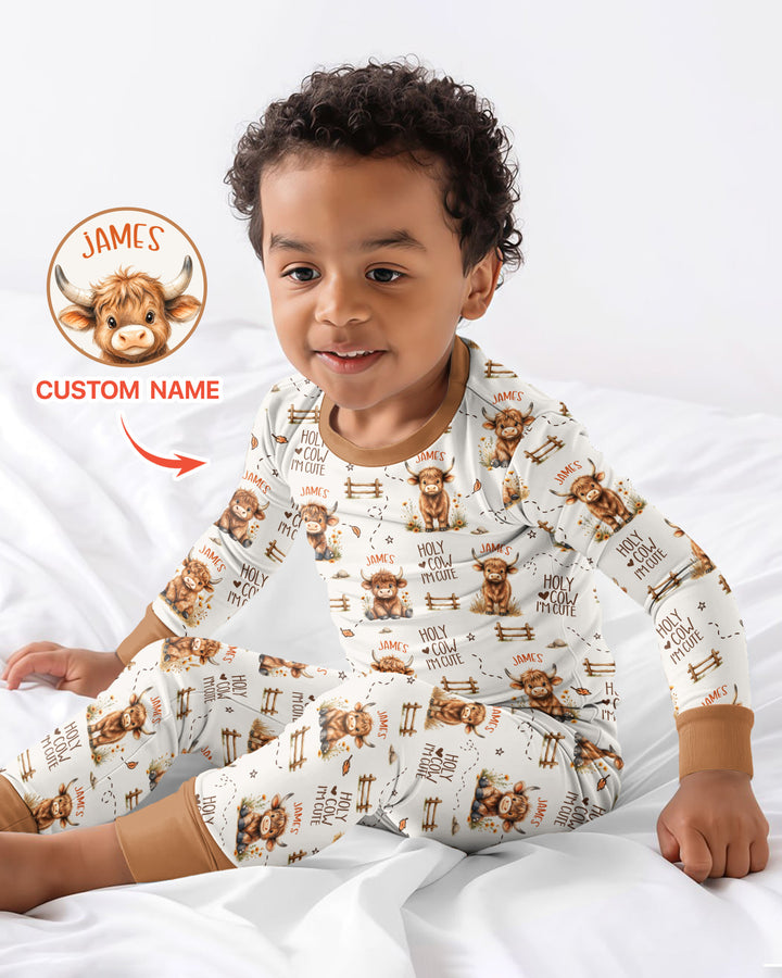 Holy Cow I'm Cute Personalized Bamboo Two Piece Long Sleeve Pajama Set