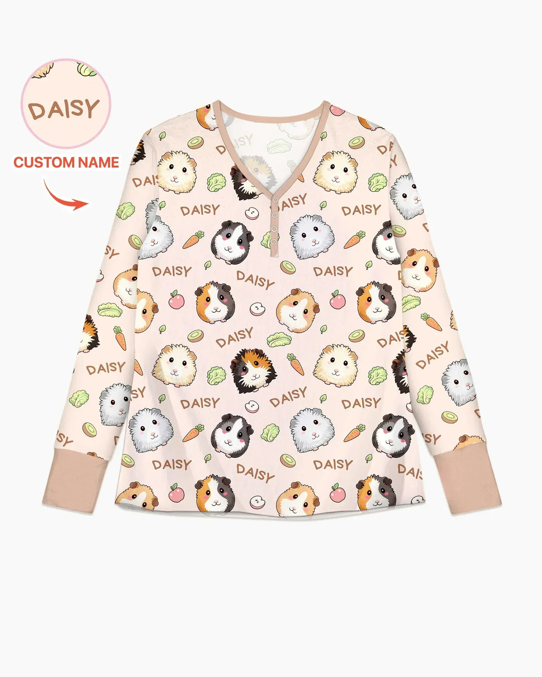 Individueller Name Süße Meerschweinchen Bambus Pyjama-Set für Damen
