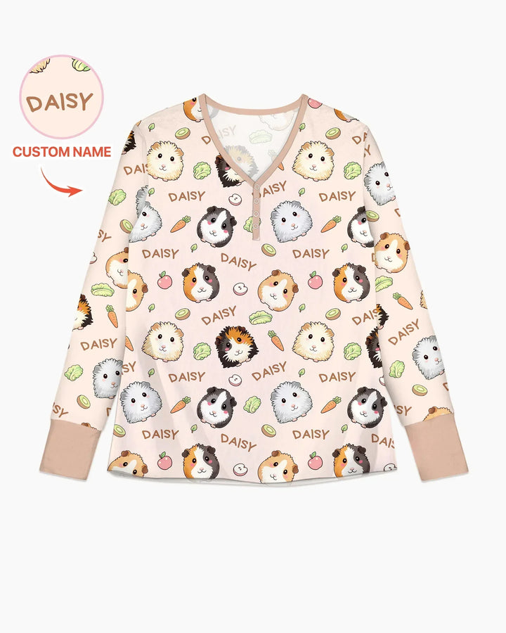 Individueller Name Süße Meerschweinchen Bambus Pyjama-Set für Damen