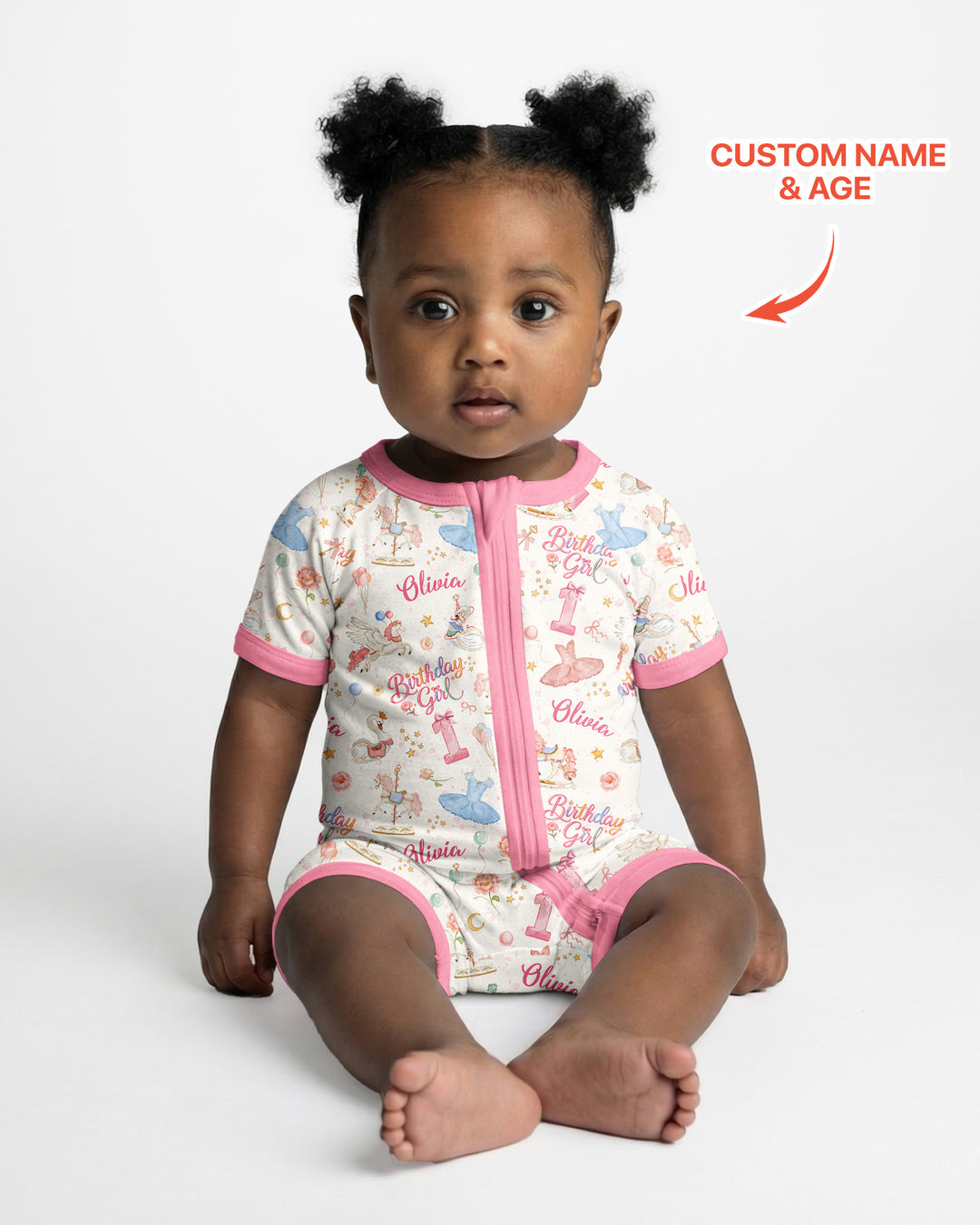 Ballerina Birthday Girl Custom Name & Age Bamboo Shorty Zippy