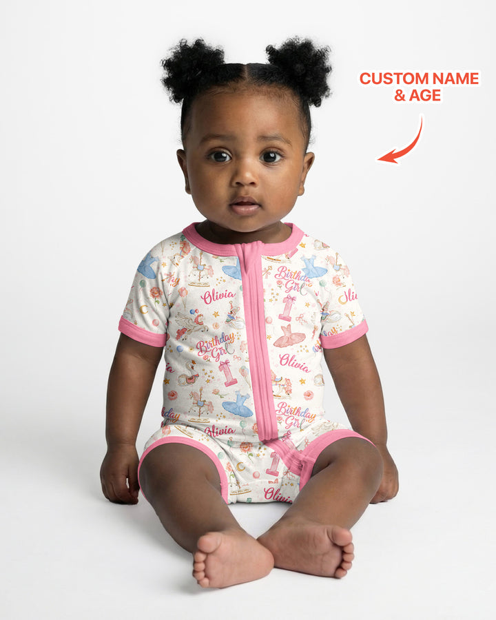 Ballerina Birthday Girl Custom Name & Age Bamboo Shorty Zippy