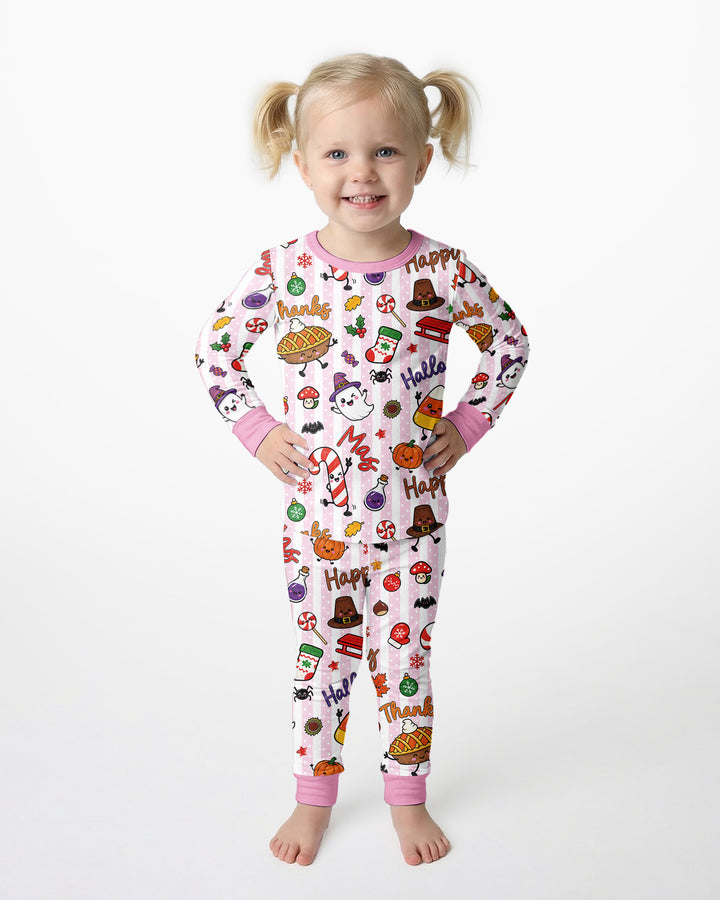 Happy Hallothanksmas Bamboo Two Piece Long Sleeve Pajama Set